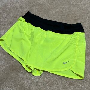 Nike Women's Neon Yellow and Black Athletic Shorts